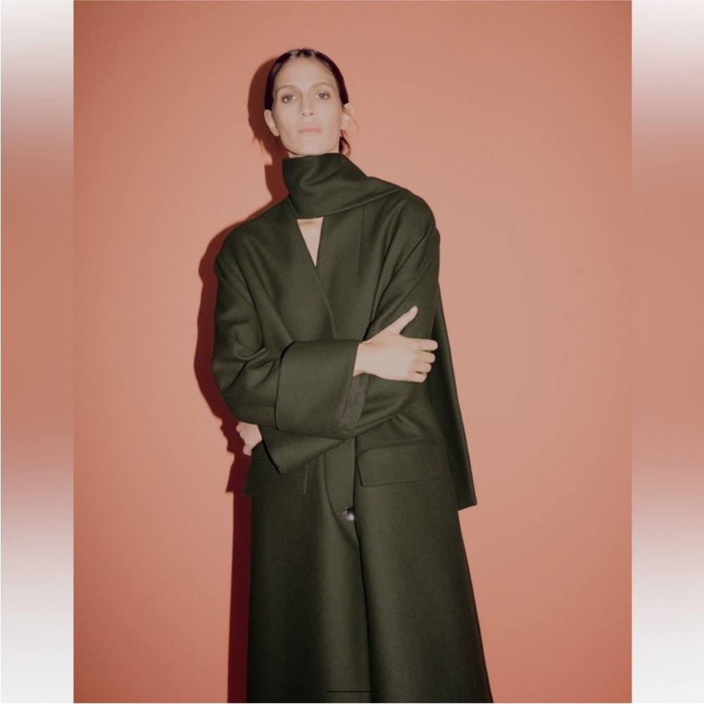 Viral Zara Coat with Scarf Wool, Olive Green. Sz xs/s - Picture 4 of 16